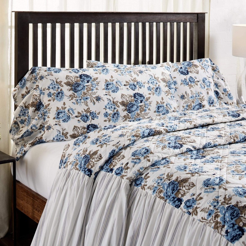 Annie Blue Floral Ruffled King Pillow Case Set of 2 21×36+8