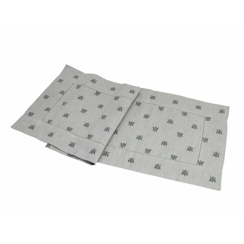 BUSATTI: Runner (60% Linen and 40% Cotton) BEES BLACK/GRAY (Reversible two tones)