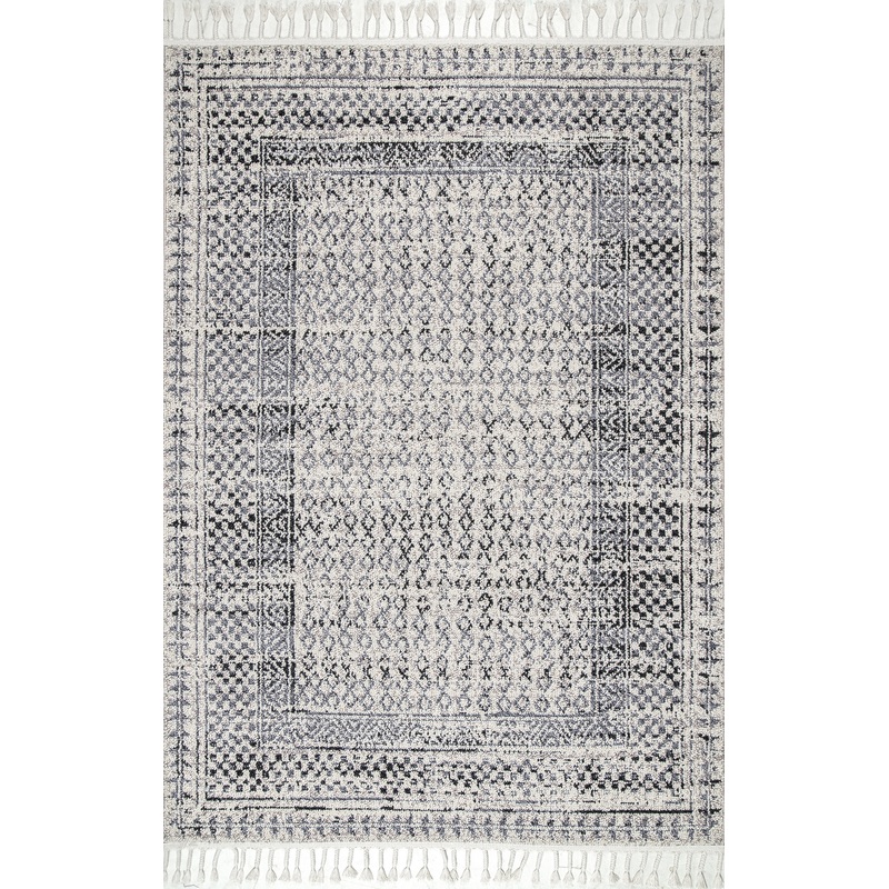 Checkered Diamonds Tassel Rug | Ivory