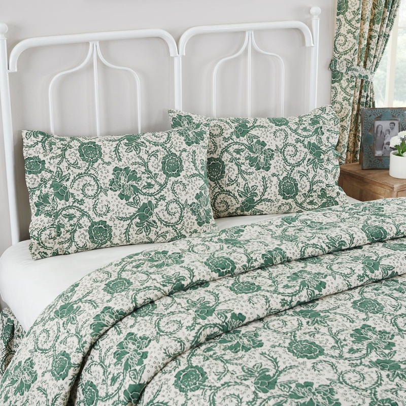 Dorset Green Floral Ruffled Standard Pillow Case Set of 2 21×26+4