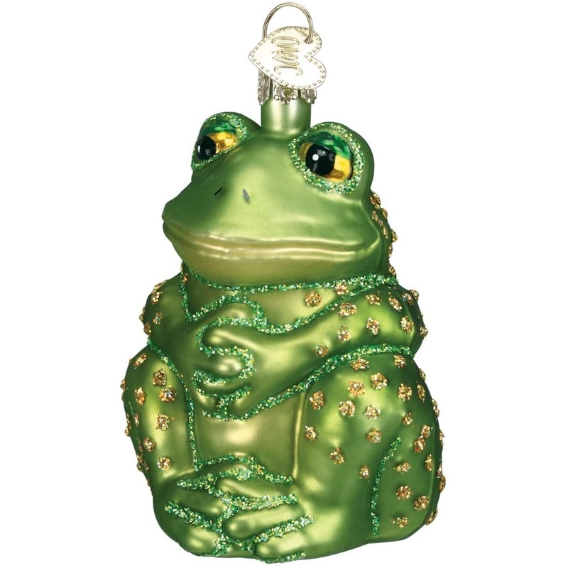 Old World Christmas Glass Blown Ornament Sitting Frog,  5″