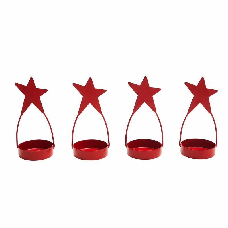 Star Tealight Holder Barn Red Set of 4 4×1.75×1.75