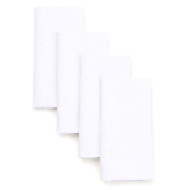 White Linen Dinner Napkins 17 x 17 Inch Set of 4 – Hemmed