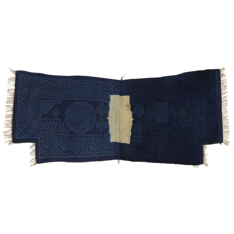 ANTIQUE CHINESE PAO TAO DO BLUE SADDLECLOTH 1’11” x 4’4″