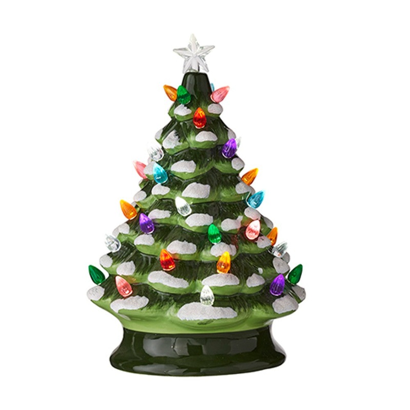 10″ Vintage Snowy Green Lighted Tree