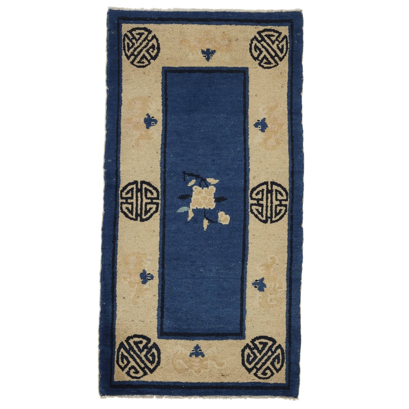 ANTIQUE CHINESE PEKING BEIGE BLUE 2′ x 3′ 10”