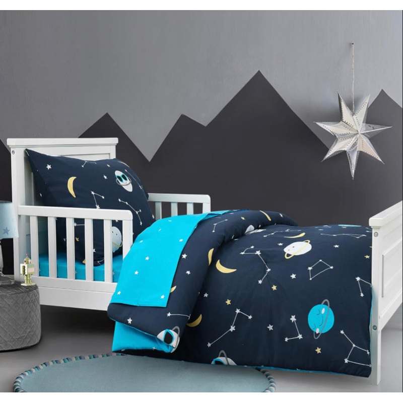 Hello Spud 100% Cotton 4pc Cool Space Dudes Toddler Comforter Set