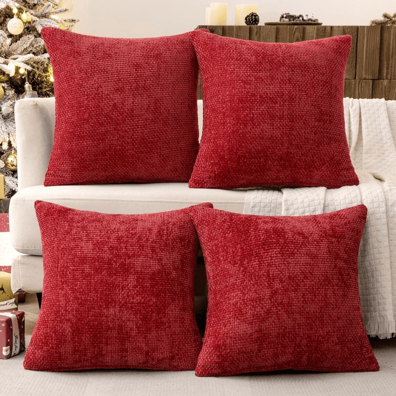 MIULEE Christmas Red Pack of 4 Couch Throw Pillow Covers 18×18 Inch Soft Decorative Chenille Pillow Covers Farmhouse Cushion Covers for Home Decor Sofa Bedroom Living Room