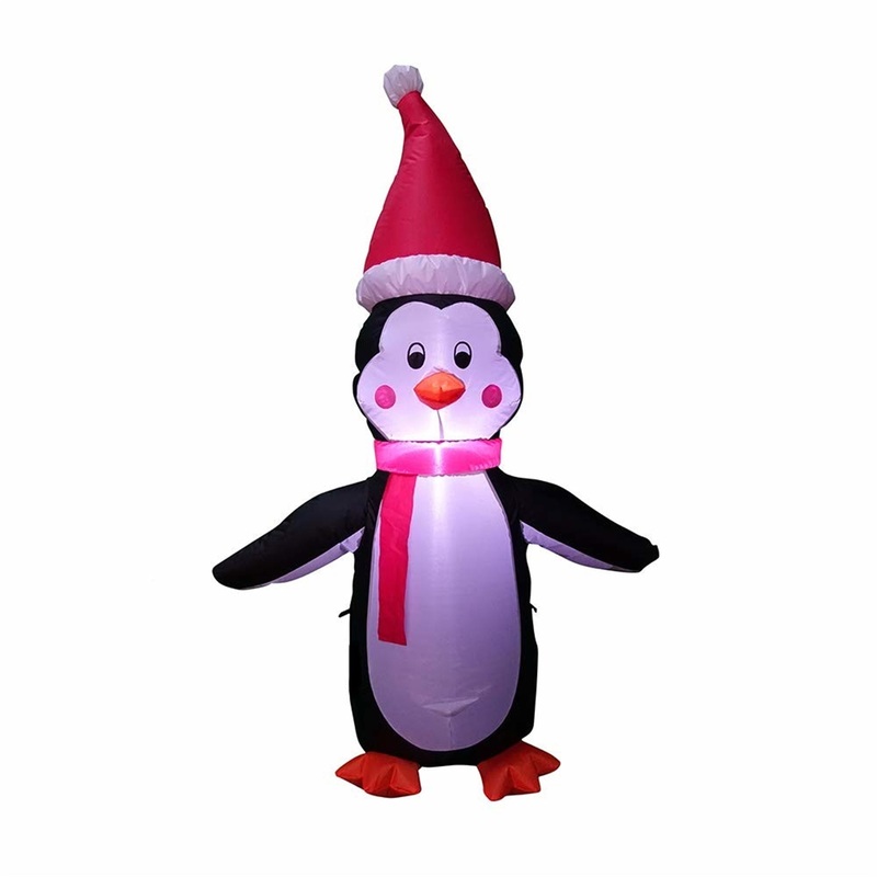 ProductWorks Candy Cane Lane Pre-Lit Nylon Inflatable Outdoor Christmas Decoration, Penguin, 7ft