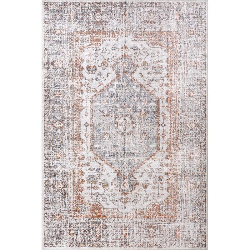 Vintage Medallion Spill Proof Washable Rug | Light Grey