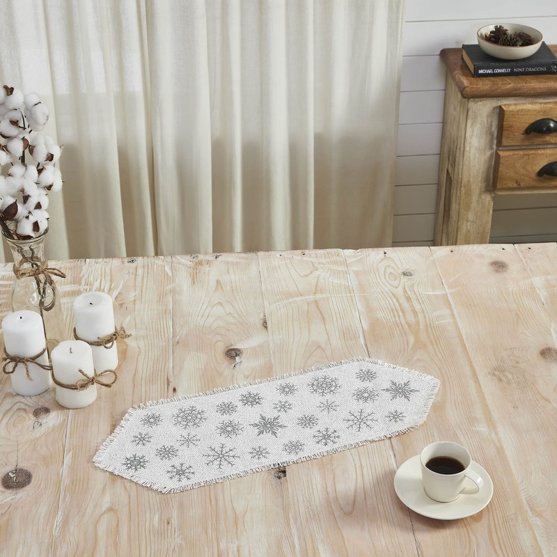 Yuletide Burlap Antique White Snowflake Runner 8×24