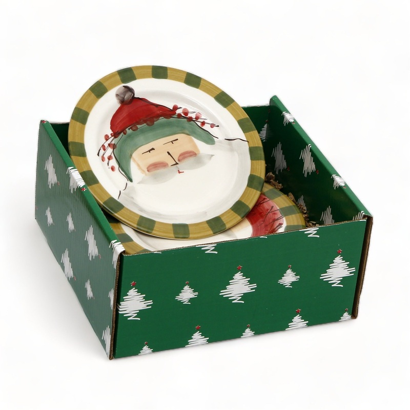 GIFT BOX CHRISTMAS: With authentic Deruta hand painted ceramic – VIETRI: Old St Nick Assorted Round Salad Plates (SET OF 4)