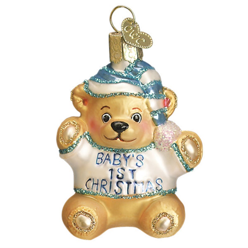 Old World Christmas Hanging Glass Tree Ornament, Baby Boy’s First Teddy Bear