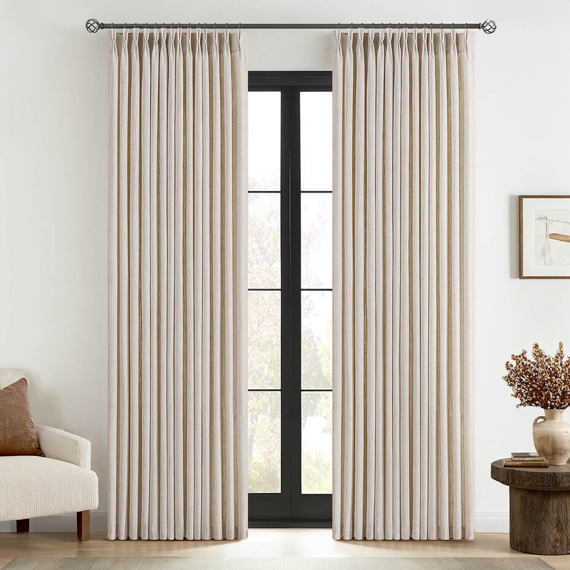 MIULEE Pinch Pleated Linen Curtains 84 Inches Long 2 Panels for Living Room Bedroom, Thick Texture Linen Drapes Pinch Pleat Back Tab Semi Sheer Privacy Neutral Ivory Cream Farmhouse Window Curtains