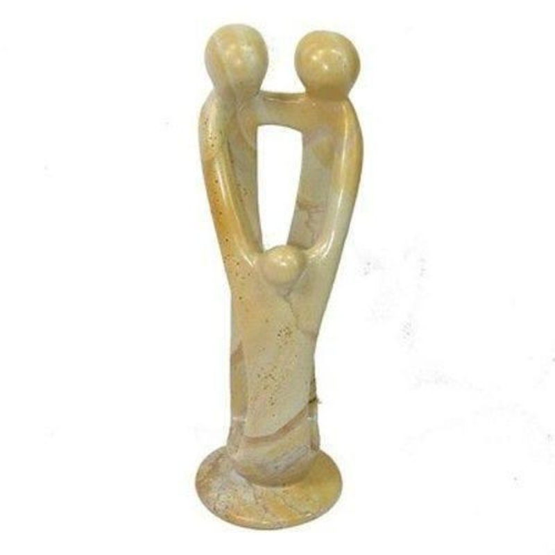 Natural 10-inch Tall Soapstone Family Sculpture – 2 Parents 1 Child – Smolart