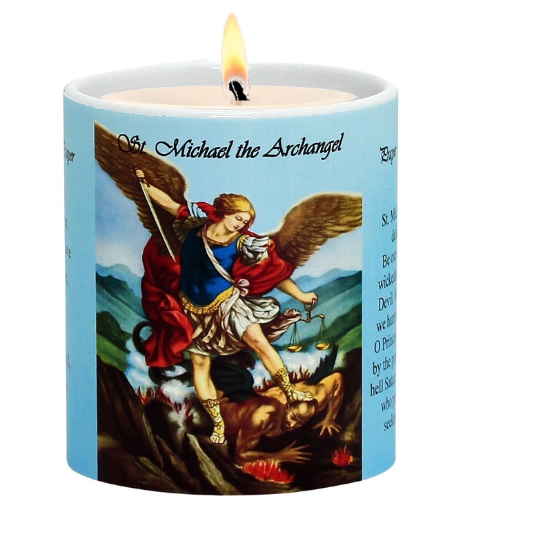 SUBLIMART: Prayer Candle – Porcelain Soy Wax Candle – St. Michael the Archangel