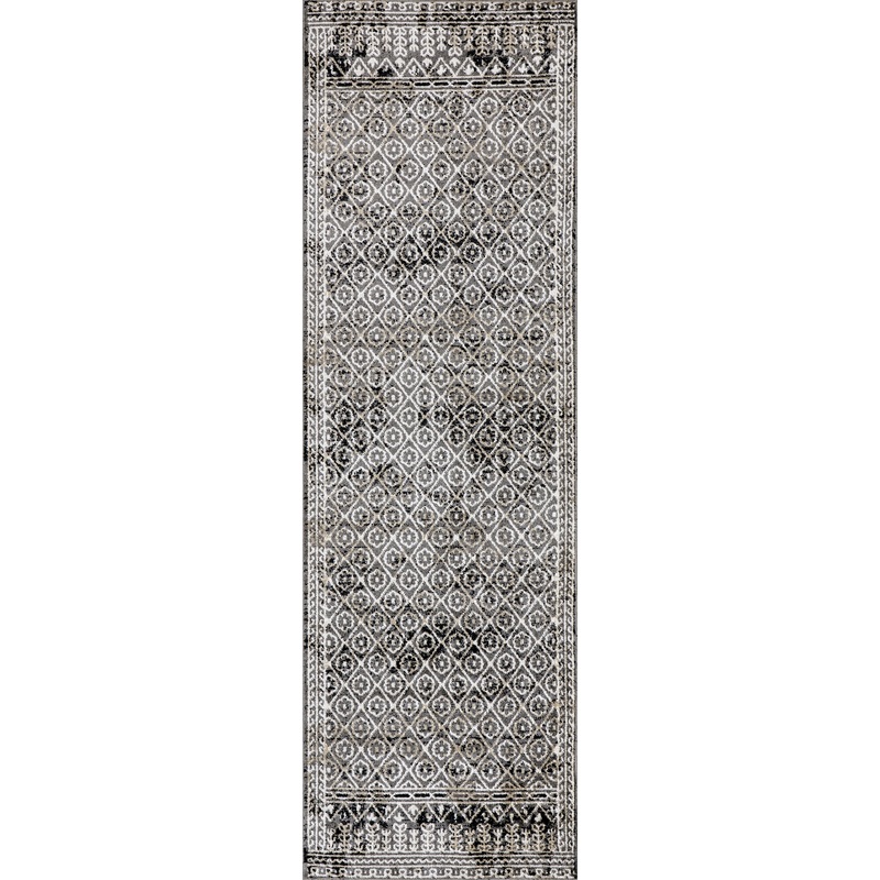 Aida Washable Stencil Rug | Dark Grey