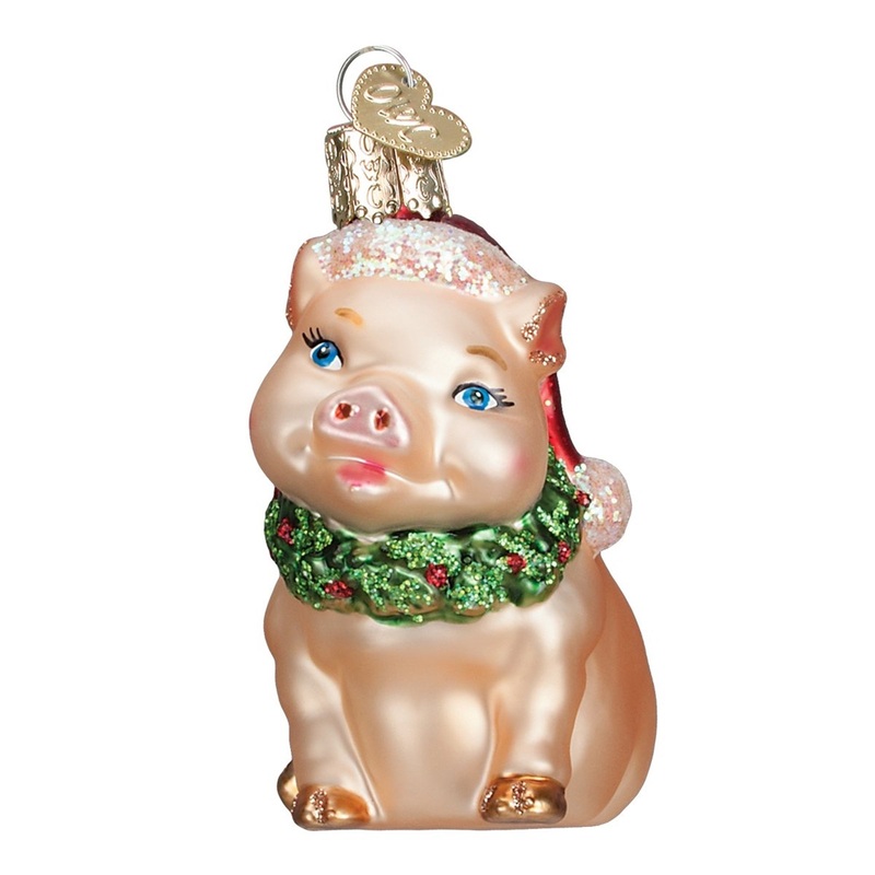 Old World Christmas Glass Blown Ornaments Holly Pig
