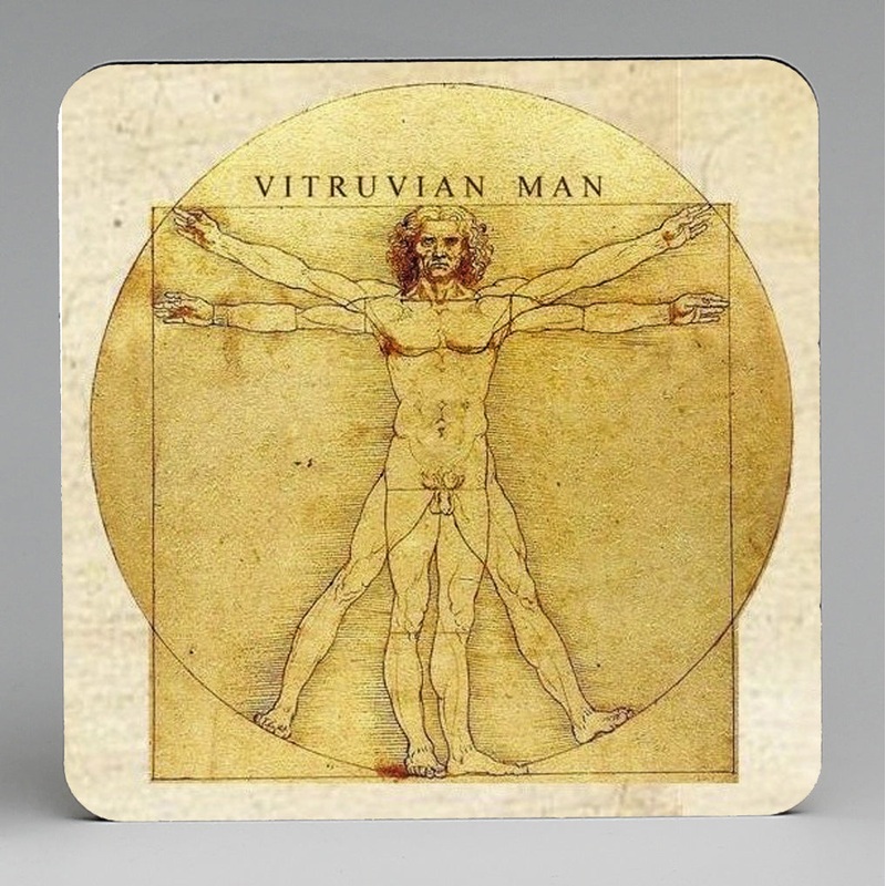 SUBLIMART: MDF Hardboard Set of 4 Coasters – Design: Affresco – Leonardo Da Vinci Vitruvian Art
