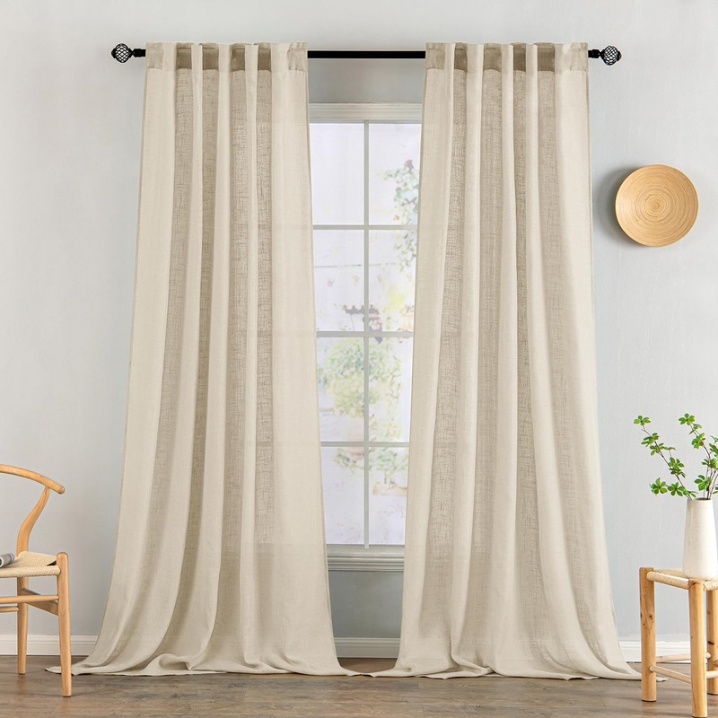 MIULEE Linen Curtains 108 Inch Length 2 Panels for Bedroom Living Room, Soft Thick Linen Textured Back Tab Window Drapes Semi Sheer Light Filtering Rod Pocket Modern Farmhouse Decor