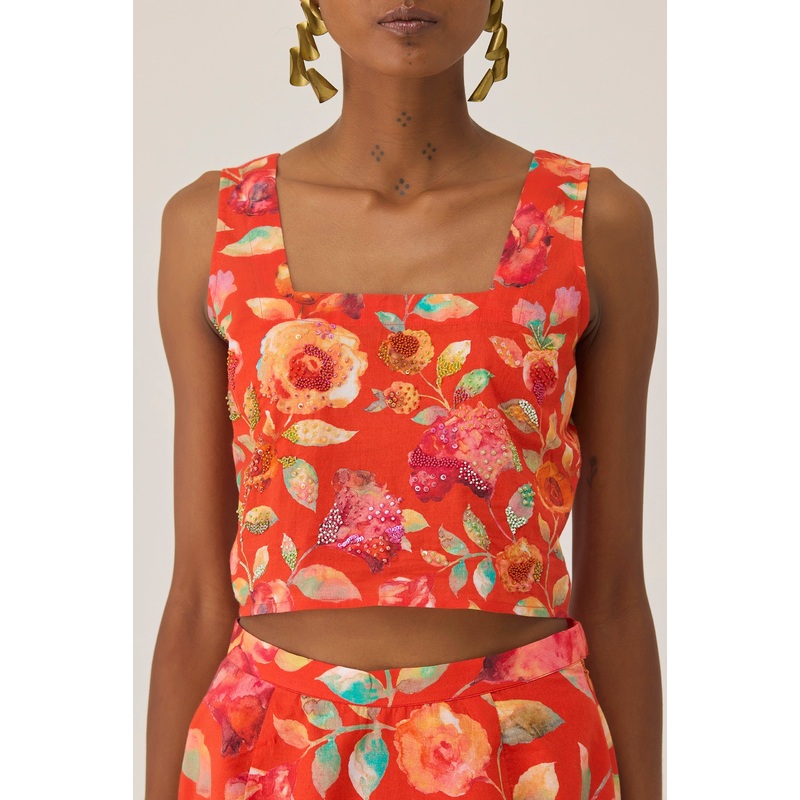 Watercolour Bloom Embroidered Crop Top