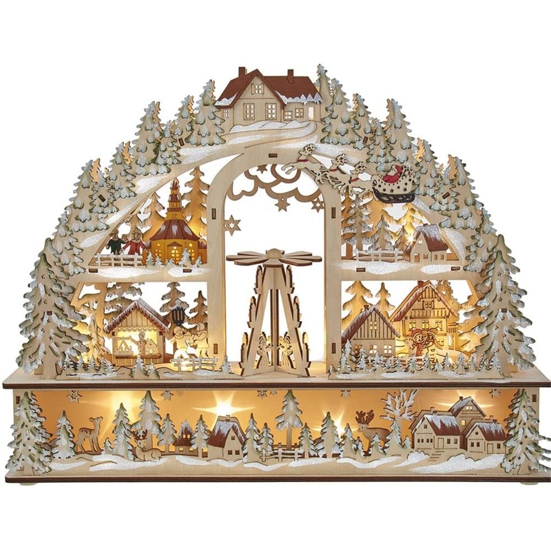 Kurt S. Adler Battery-Operated Light Up Christmas Village, 13.8″