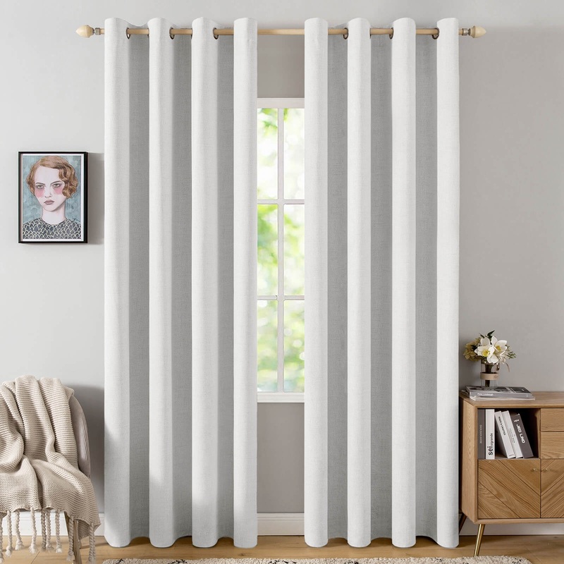 MIULEE 100% Blackout Linen Textured Curtains for Bedroom Solid Thermal Insulated Heathered White Grommet Room Darkening Curtains & Drapes Luxury Decor for Living Room Nursery 52 x 108 Inch (2 Panels)