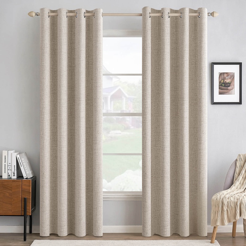 MIULEE 100% Blackout Linen Textured Curtains for Bedroom Solid Thermal Insulated Natural Grommet Room Darkening Curtains & Drapes Luxury Decor for Living Room Nursery 52 x 108 Inch (2 Panels)
