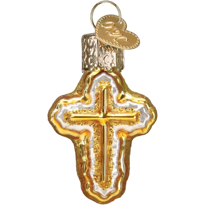 Old World Christmas Mini Blown Glass Cross Ornament Gold, 2″