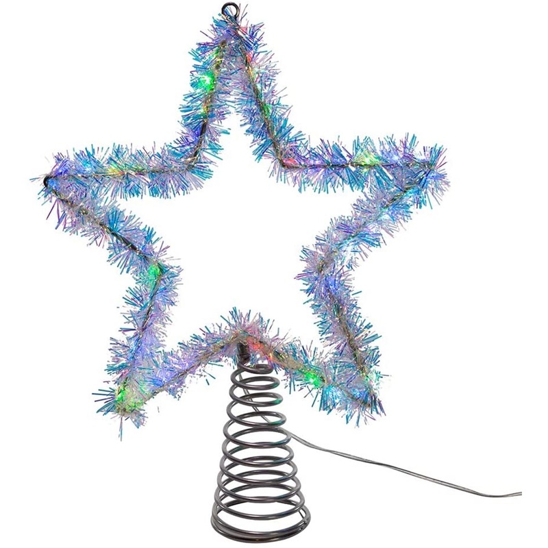 Kurt Adler Lighted Tinsil Star Tree Topper with LED lights. 12″
