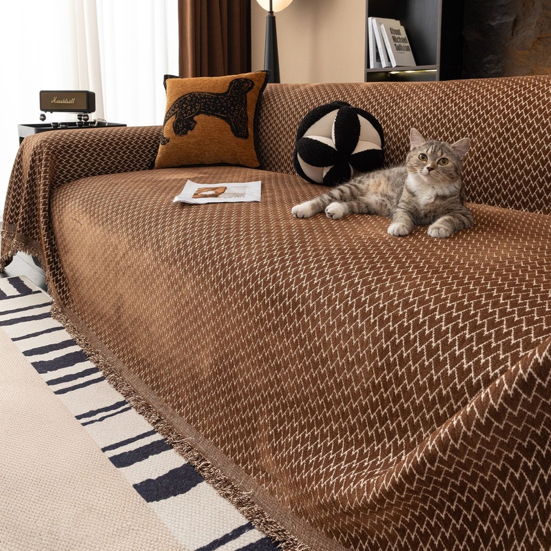 Urban Weave Pattern Plush Pet-Friendly Durable Sofa Cover  Premium Woven Machine Washable Minimalist Throw Couch Protection Multi-Use