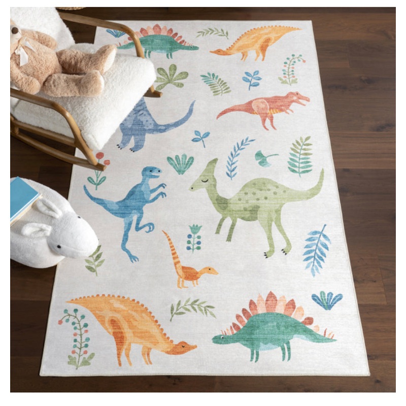 5 x 8 Pavani Dinosaur SplashGuard Machine Washable Kids Area Rug