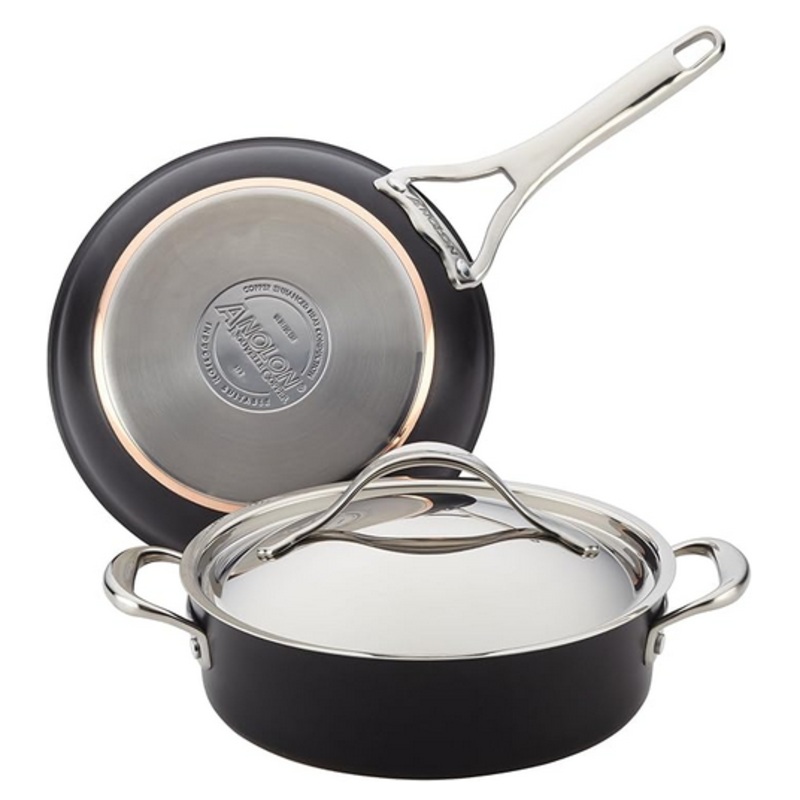 Anolon  3-Piece Set:  10″ Fry Pan & 3 Qt. Covered Sauteuse w/Swing Lid