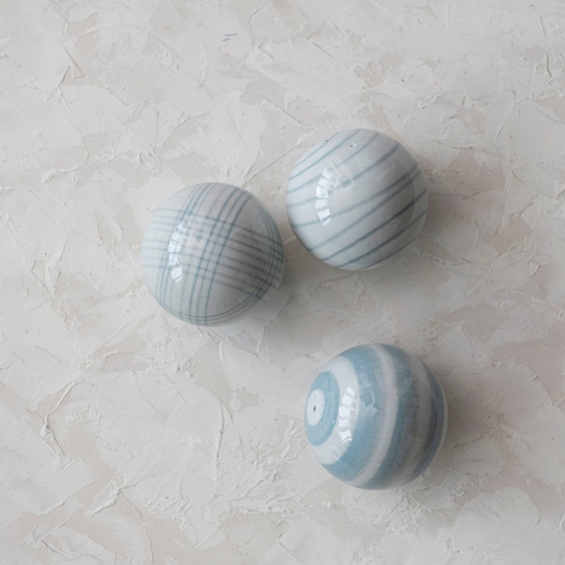 Blue Hand-Painted Stoneware Orbs – 3 Styles