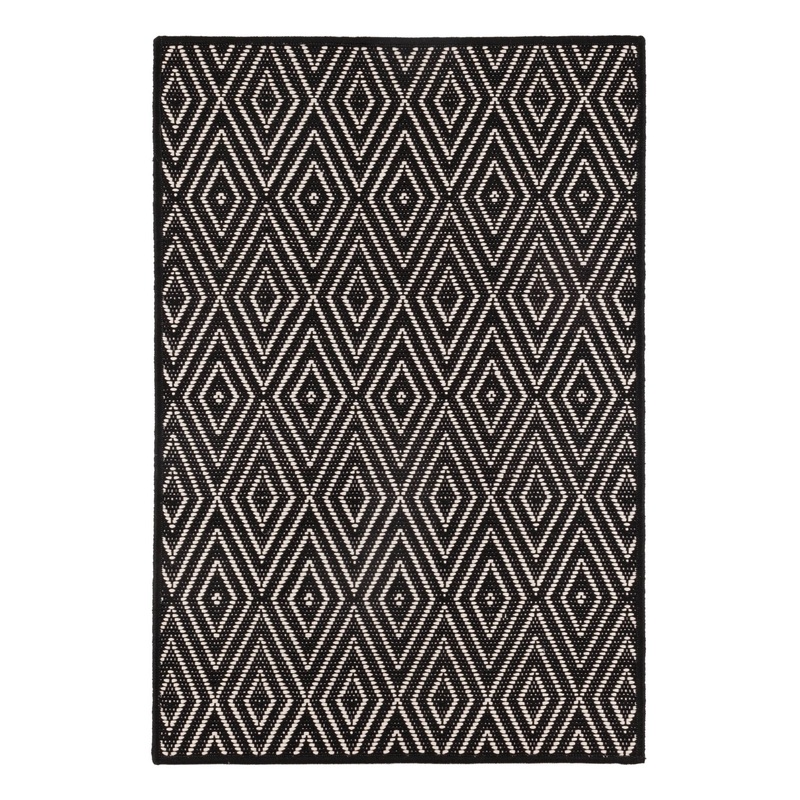 Diamond Handwoven Indoor/Outdoor Custom Rug | Black/Ivory