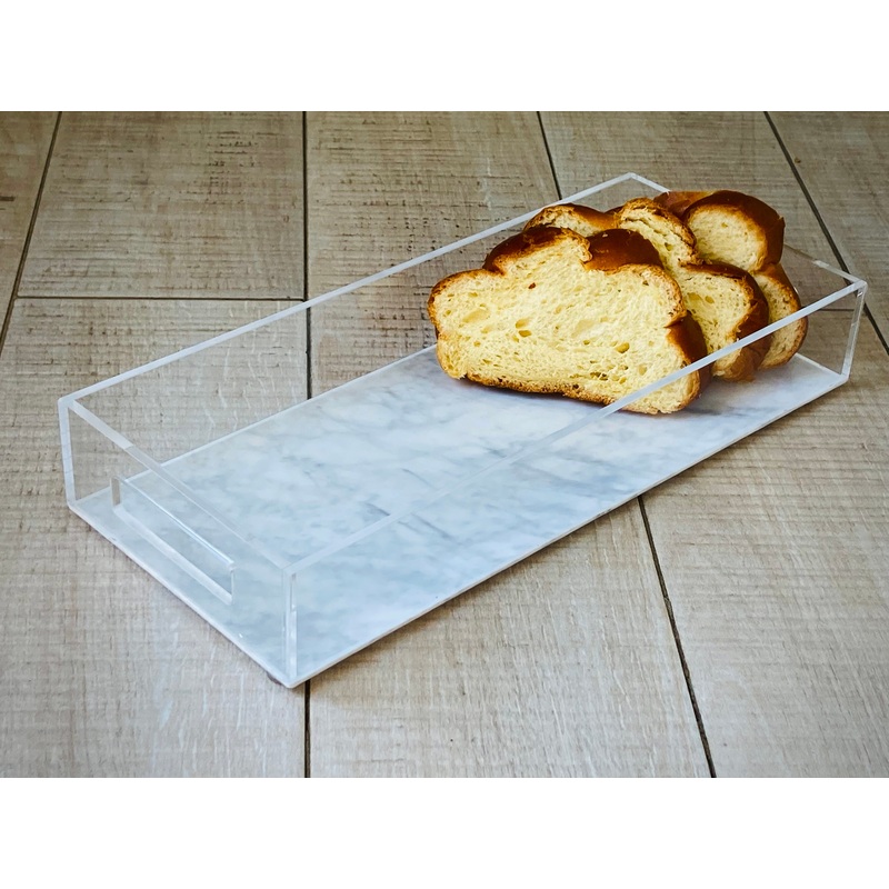 Lucite Tray with Grey Marble Design