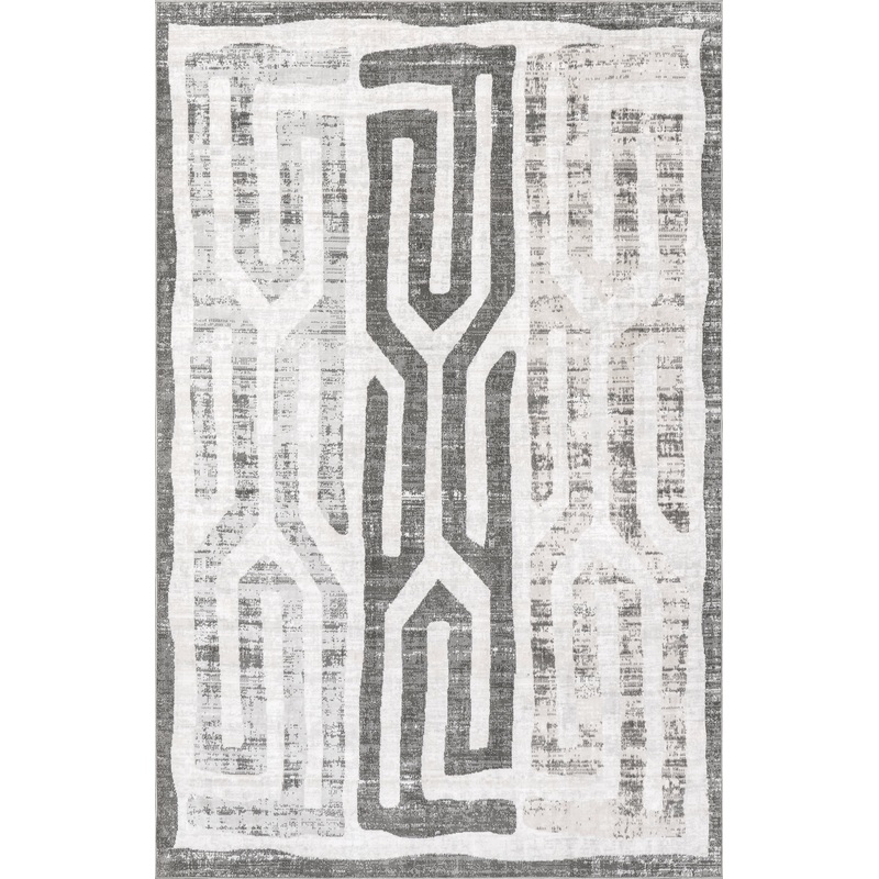 Normani Washable Pillar Stripes Rug | Light Grey
