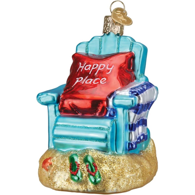 Old World Christmas Glass Blown “Happy Place” Beach Chair Ornament, 3.5″