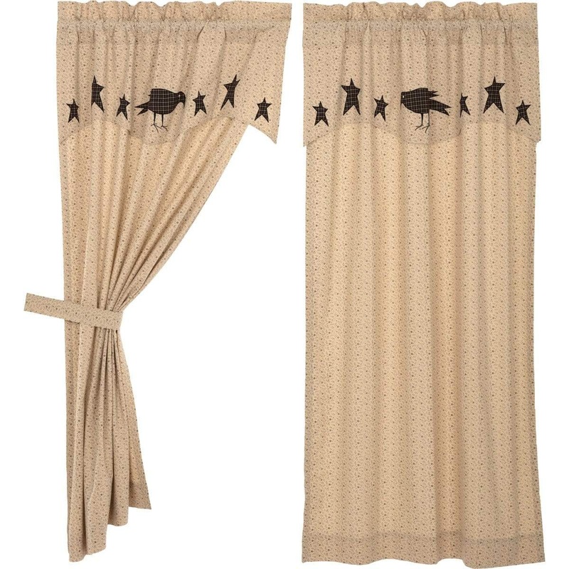 Kettle Grove Short Panel with Attached Applique Crow Star Valance