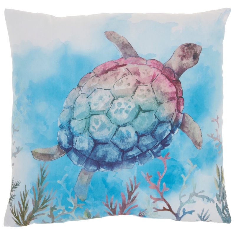 Outdoor Pillows BJ601 Synthetic Blend Tyedye Sea Turtle Throw Pillow From Mina Victory By Nourison Rugs