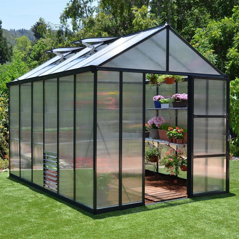 Palram – Canopia Glory Premium DIY Greenhouse Kit 8 ft. Wide with 10mm Twinwall Polycarbonate Panels and Aluminum Frame
