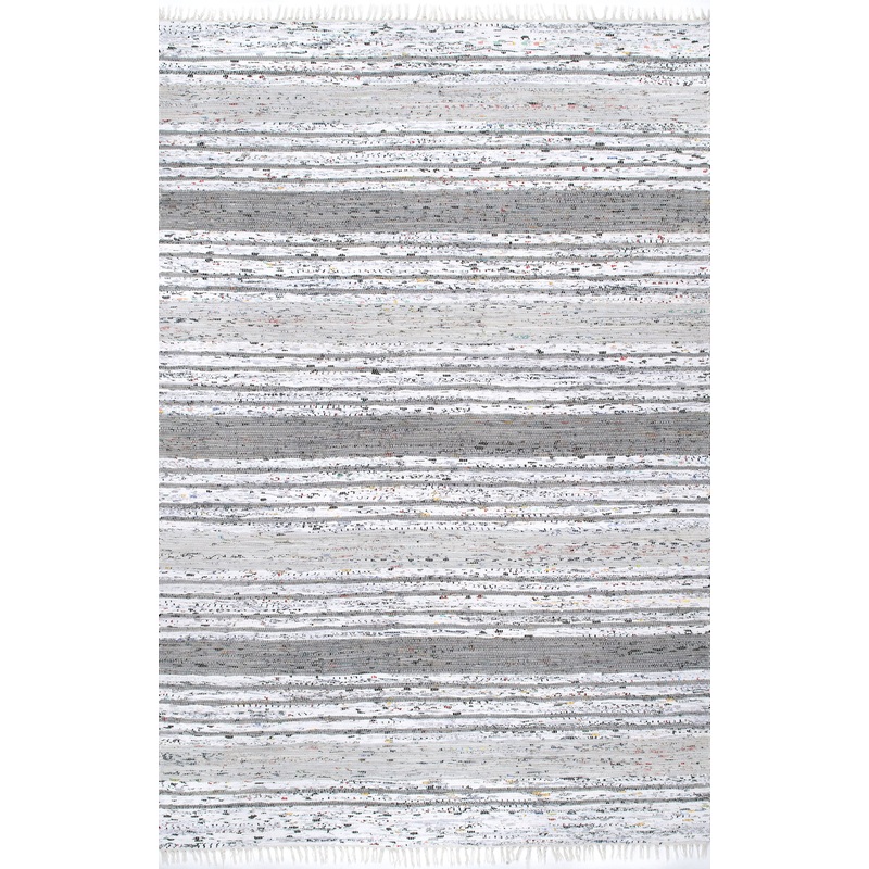 Flatwoven Mottled Stripes with Tassels Rug | Grey