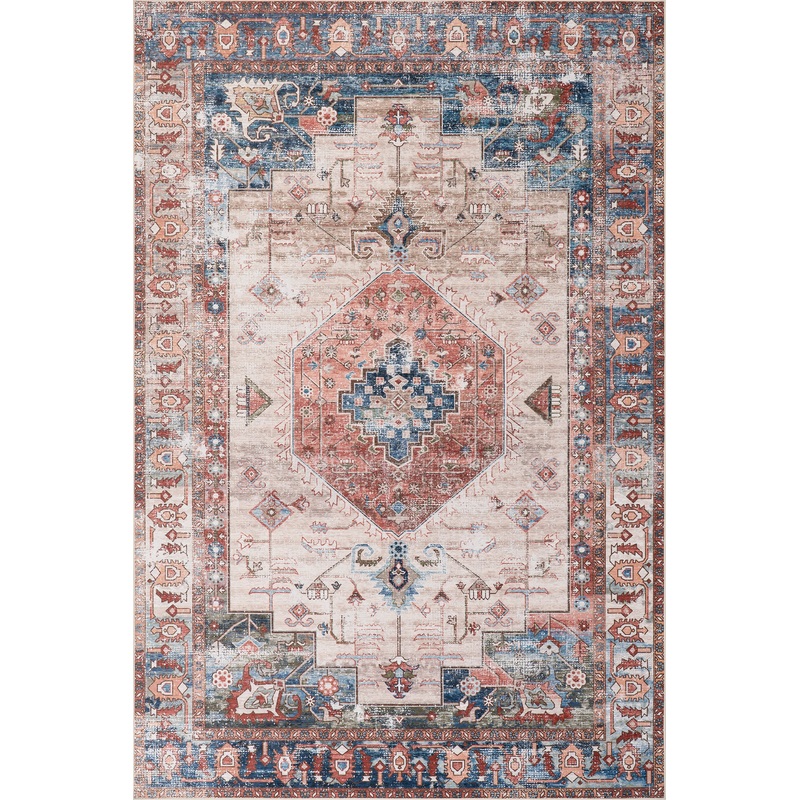 Runic Medallion Spill Proof Washable Rug | Brick