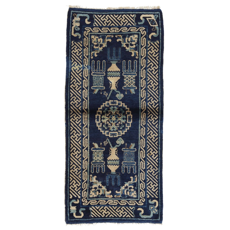 ANTIQUE CHINESE PAO TAO, BLUE IMAGES 2′ 0” x 4′ 8”