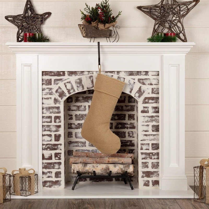 Festive Natural Burlap Stocking 11×20