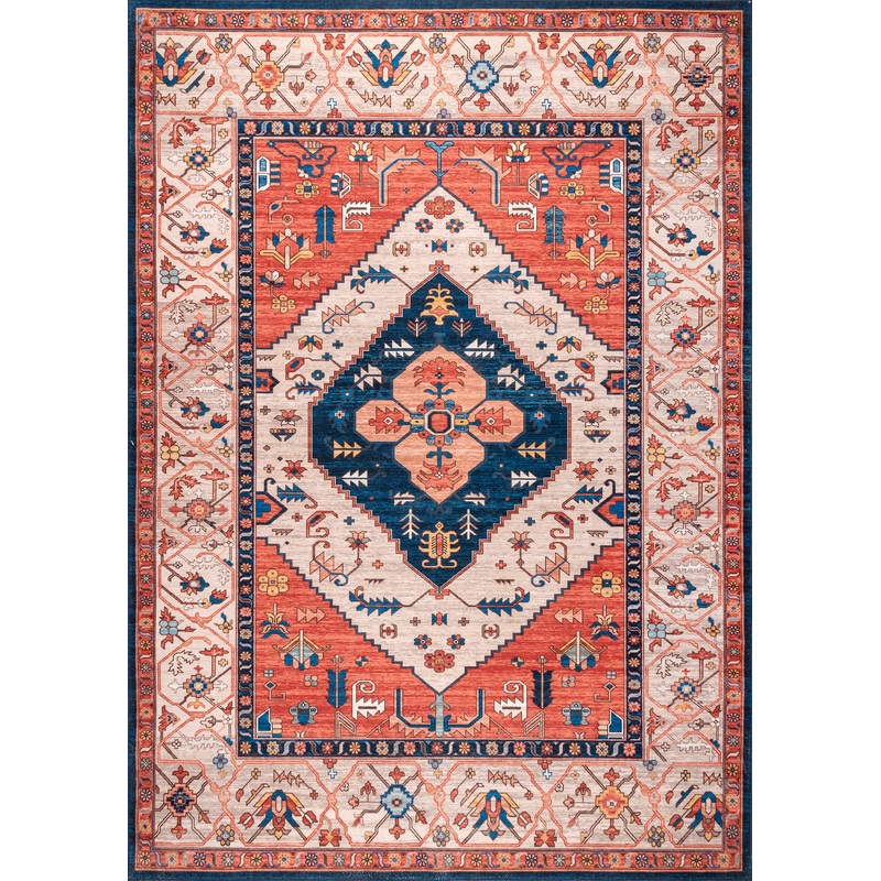 Tribal Medallion Washable Rug | Rust