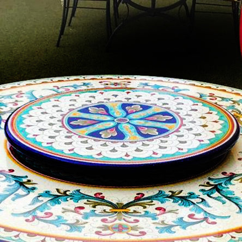 LAZY SUSAN: Ceramic-Stone Rotating Lazy Susan 30″ Diam. – Hand Painted in Deruta, Italy.