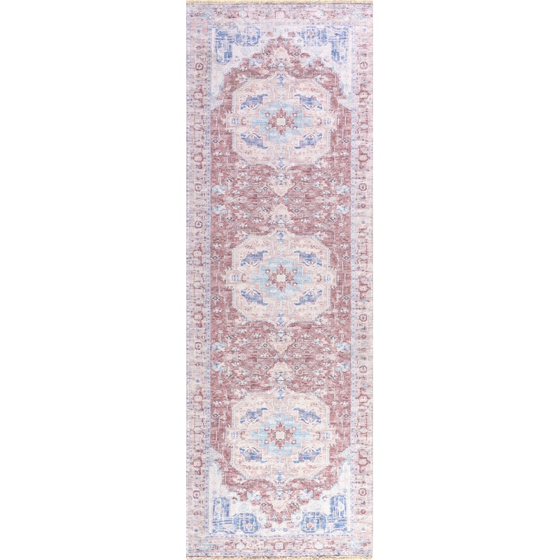 Minnie Fringed Vintage Medallion Washable Rug | Rust