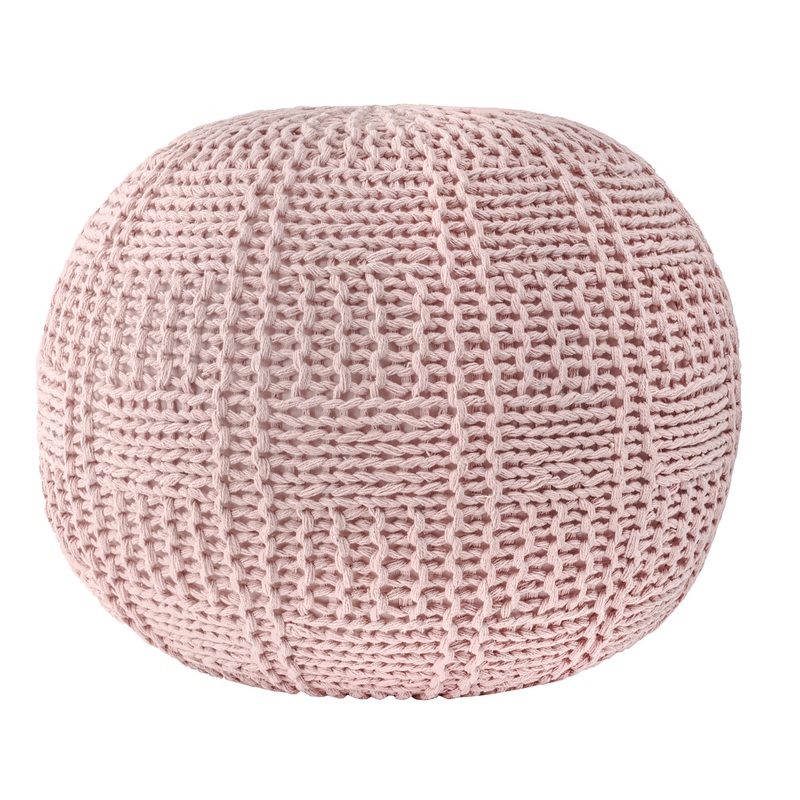 Knitted Cotton Basketweave Pouf | Blush