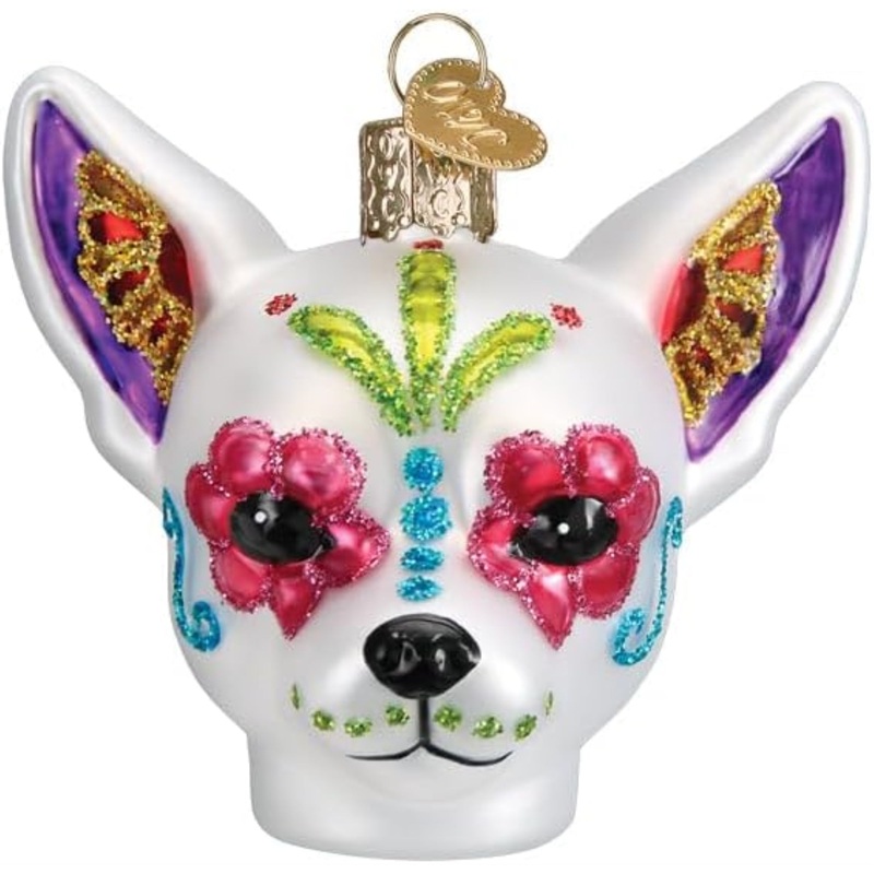 Old World Christmas Blown Glass Ornament for Christmas Tree, Dia De Los Muertos Dog (with OWC Gift Box)
